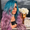 Blue-purple Gradient-dyed Wig Made Of Synthetic Fiber