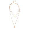 Fashionable Green Diamond Disc Square Alloy Necklace With 3 Layers