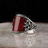 Handcrafted Red Baked-paint Relief-pattern Ring