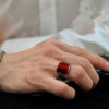 Handcrafted Red Baked-paint Relief-pattern Ring
