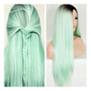 Mint Green Wig, Long Straight Hair, Black And Green Dyed Gradient Chemical Fiber Headgear