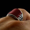 Handcrafted Red Baked-paint Relief-pattern Ring